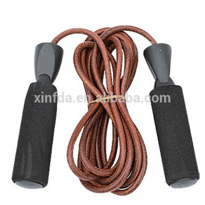 Customized logo Foam Handle cowhide Leather Rope Jump Rope Factory Jump Rope